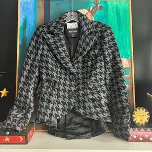 Kensie Women's Black and Gray Houndstooth Blazer Medium